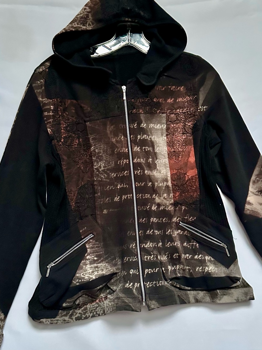 YOSHI HOODIE SWEATSHIRT WOMEN ART TO WEAR FRENCH PATCHWORK AVANT-GARDE  JAPAN L